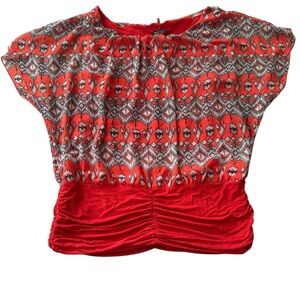 Zenobia Casual Blouse Size XL Orange White Geometric Print Short Dolman Sleeve